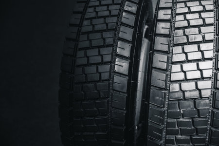 Clean Truck Tyre, black new shiny car tire backgroundの写真素材