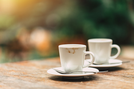 two cup of espresso on wood table in cafe or coffeeshop.の写真素材