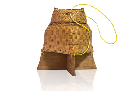 sticky rice box Thai style on whiteの写真素材