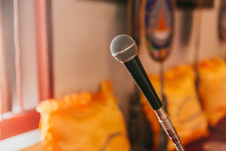 microphone in Thai temple for Buddhist monk pray and sermon in Thai church