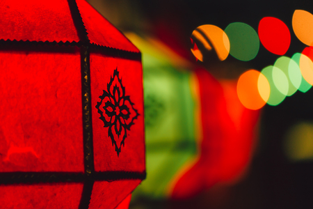 Colorful Paper Lamp Traditional Thai Style Call Yee Peng Lantern or Yi Pengの写真素材