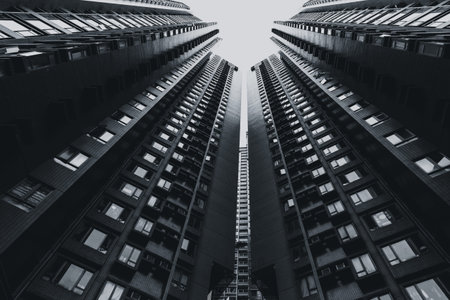 High rises building in black and white art photography of cityscape