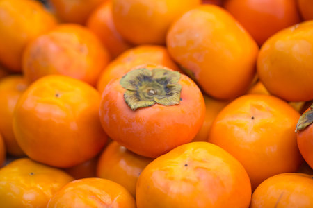 Japan Persimmon orange fruit sale in the marketの写真素材