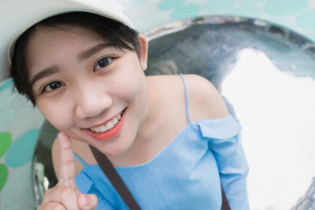 Cute young asian Thai teen smile happy good dental healthの写真素材