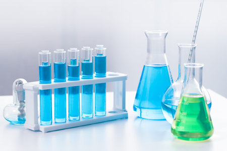 Science Chemical medical glassware in research lab for sci concept wallpaper