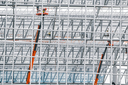 Large Construction site structure of steel fabric for building train station