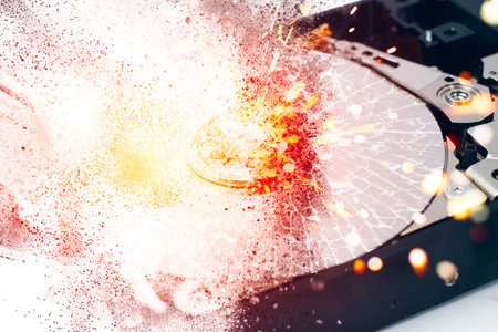 Explosive  Hard disk drive (hdd) lost data memory of computer storage concept.