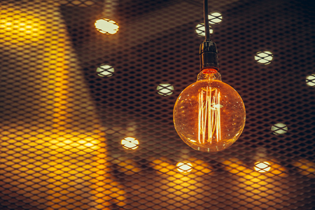vintage hanging light bulb old style cafe lighting decorationの写真素材