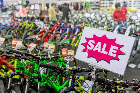 cheap bicycle promotion and sale in International Bangkok Bike 2018 largest bicycle or bike expo fair in Bangkok, Thailand 6 May 2018.のeditorial素材