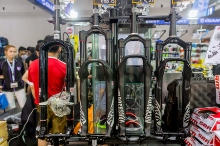 RockShox American bicycle suspensions manufacturer booth with promotion sale in International Bangkok Bike 2018. Largest Bicycle or Bike Expo fair in Bangkok, Thailand 6 May 2018.のeditorial素材