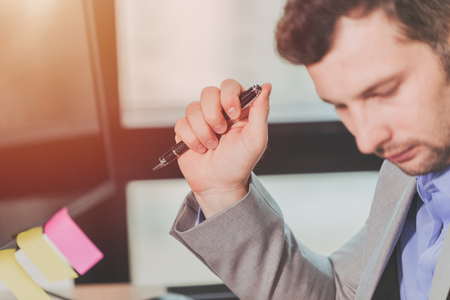 Business Thinking, Businessman Decision, Hand Holding Penの写真素材
