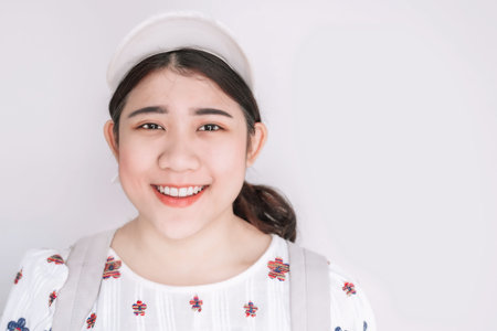 Cute Asian Fat Teen Girl Young smiling with healthy teeth