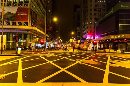 Hong Kong night street road travel landmark in Mongkok distract quiet no tourist and traveller. 24 November 2017.のeditorial素材