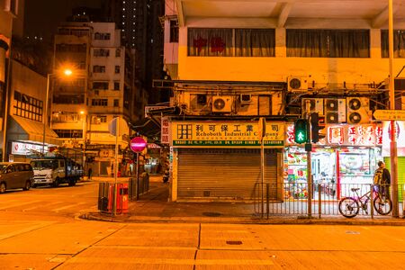 Hong Kong night street road travel landmark in Mongkok distract quiet no tourist and traveller. 24 November 2017.のeditorial素材