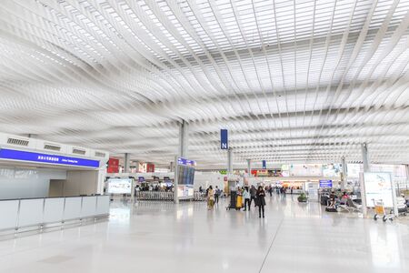 Hong Kong International Airport transportation hub building interior. Hong Kong, 23 November 2017.のeditorial素材