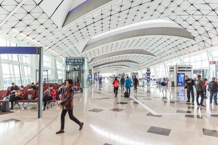 Hong Kong International Airport transportation hub building interior. Hong Kong, 23 November 2017.のeditorial素材