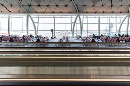 Hong Kong International Airport transportation hub building interior. Hong Kong, 23 November 2017.のeditorial素材