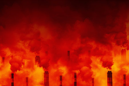 Industrial factory emit carbon smoke air pollution. Global warming earth climate change crisis...