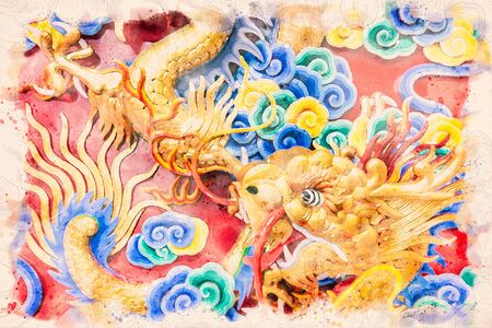 Chinese Dragon with illustration water painting effect for Asian art works postcard design.の写真素材