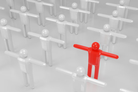 Social distance 3D rendering model represent people standing between 2 meter space distancing for...