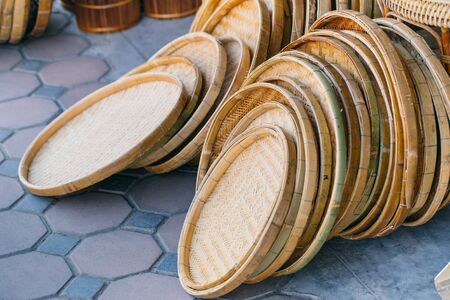 basketry bamboo weave shop in Thailandの写真素材
