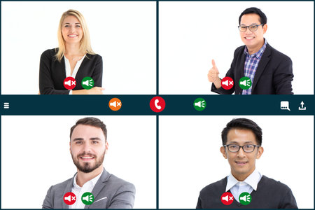 online meeting screen, business team internet video conference calling application on computer.