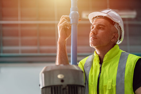 Professional engineer service team working maintenance and repair water pipe in factory