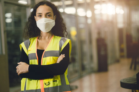 Portrait Women worker wear disposable face mask for protection Corona Virus Spreading and smoke dust...