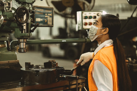 Women worker wear disposable face mask for protection Corona Virus Spreading and smoke dusty air...