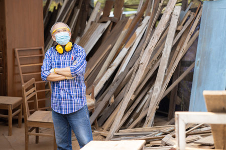 Portrait of elder wood worker hobby for good retirement, Asian male mature professional master of...