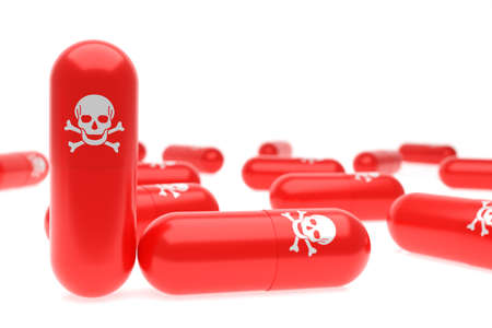 3D rendering death poison medicine or dangerous pills, drug capsule for suicide conceptの写真素材