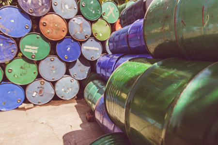 old dirty tank barrel for leak toxic chemical effect environment and ecology impact.の写真素材