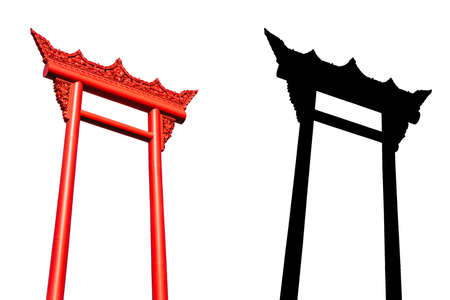 Sao Ching Cha - The Brahmin Swing or The Giant Swing isolated on white with alpha channer shadowの写真素材
