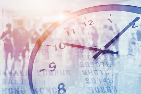 business time working hours live fast lifestyle concept blur busy people around the clockの写真素材