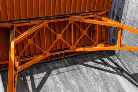 Tainter gate, metal structure large floodgate in dams or canal to control water flow.の写真素材