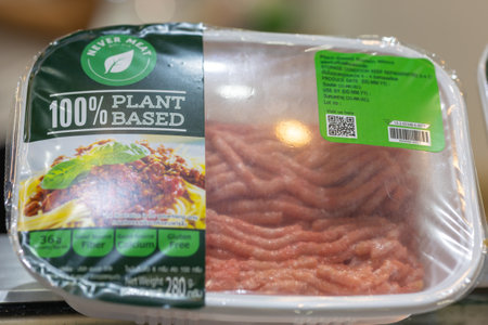 plant based animal meat free food products for vegan.25 May 2022, Bangkok,Thailandのeditorial素材