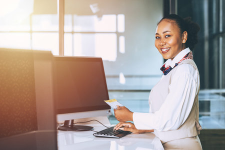 ground hostess airport reception at airline check in counter staff worker the happy smiling