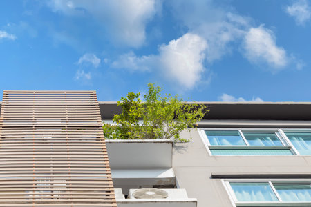 Planting trees on the balcony of the city metro condominium apartment.
