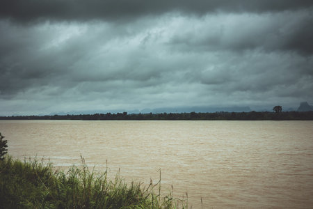 cloudy strom Mekong river view Lao country landscapeの写真素材