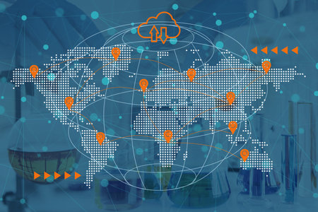 World wide shipping and Logistics Industry concept. World map with destination point for import...