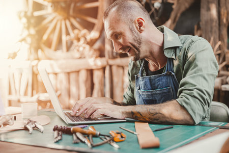 Leather maker artist sale handcraft products online with own small business studio made by order...