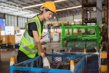Industrial acceptance sampling plan by attribute or lot quality assurance sampling production quality test check process by technician engineer inspector worker in factory.の写真素材