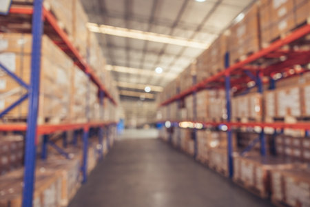 Blur Inventory Warehouse products goods stock factory inventory storage area for background