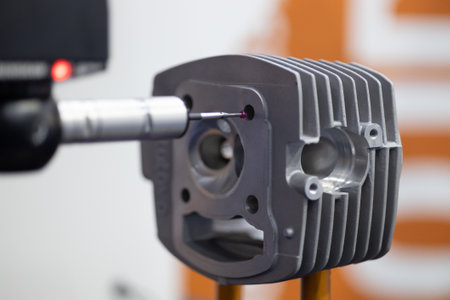 Automatic high precision measurement technology robot arms. Robotic accuracy measuring tool.の写真素材