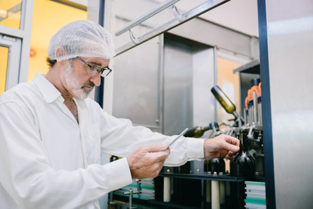 Winemaker professional standard officer work chek hygiene quality of beverage production in line drink factoryの写真素材