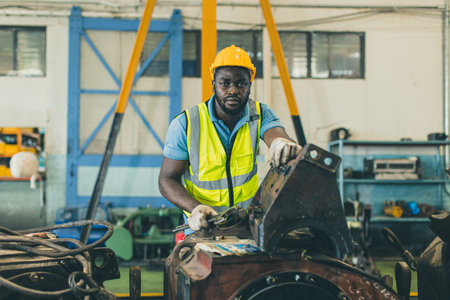 portrait professional african black worker engineer male working heavy industry train locomotive...