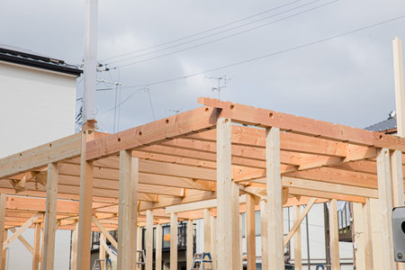 Japanese style home construction build with japan pine wood structure with traditional handcraft...