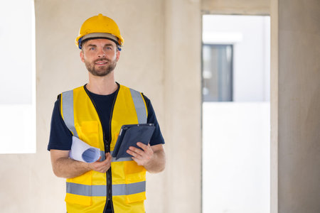 Professional construction worker engineer male. Real estate house project builder. Smart architect...
