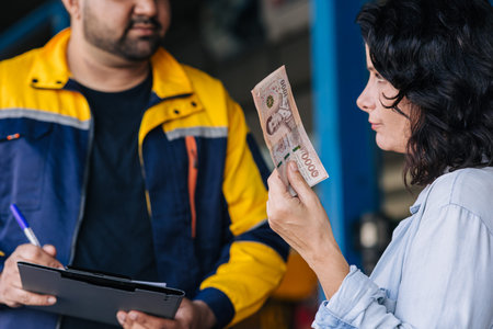 customer women unhappy dissatisfied expensive high cost pay bill for car service pricey expense lost...