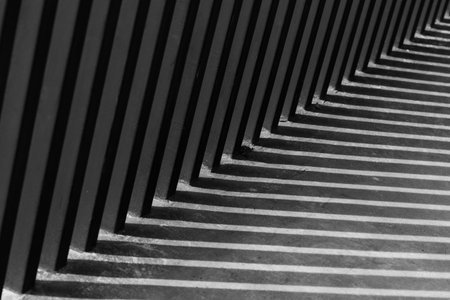 Light and shadow line corner art wallpaper diagonal strips. Geometric diagonal pattern of shadow on roughness shingles black textureの写真素材